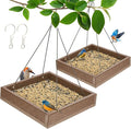 Kingsyard 2 Pack Platform Bird Feeder Tray for Outdoor Hanging - Durable Recycled Plastic & Metal Mesh, Large 3.5 lbs Capacity, Ideal for Attracting Large Birds, Brown