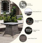 5-Piece Patio Wicker Conversation Set with Fire Pit, Furniture Set Includes 2 Swivel Rocker Chair and 2 Armchair, Cushion Red