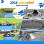 97" x 12" Foldable Dog Pool - Collapsible Hard Plastic Kiddie Pool for Dogs & Kids, Non-Slip Pet Bath Tub for Outdoor Backyard Use, Lightweight & Portable (Blue)