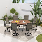 VICLLAX 53" Round Patio Dining Table for 6-8, Metal Outdoor Dining Table with Umbrella Hole for Patio, Garden, Balcony, Walnut