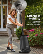 50,000 BTU Patio Heater for Outdoor Use With Adjustable Heat Focusing Top, Portable Propane Patio Heater with Wheels, Stainless Steel Burner for Porch Deck Garden (Black)