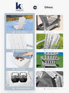 KINGYES Folding Adirondack Chair Set of 8, HDPE All-Weather Folding Adirondack Chair, White