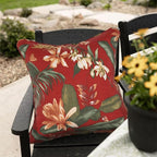 Outdoor Throw Pillow with Insert 18x18 Inch, Set of 2, Piping Edge Waterproof Fade Resistant Decorative Fluffy Pillows for Patio Furniture Chair Bench Couch Sofa - Red Floral