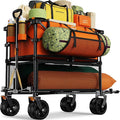 Foldable 50''L Extra Long Double Decker Wagon for Sport, 400L Collapsible Heavy Duty Wagon Cart with Big Wheels, Utility All-Terrain Large Extender Cart for Outdoors, Orange