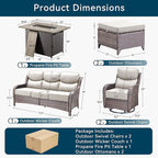 Luxury High Back Outdoor Furniture 6-Inch Thick Cushions with 50,000 BTU Gas Propane Fire Pit Tablet, Patio Furniture Set with Swivel Chairs, 6 PCS for Porch, Balcony, Deck and Yard