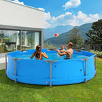 GYMAX 10ft x 30in Metal Frame Above Ground Swimming Pool, Outdoor Backyard Famliy Pool Set with Puncture-Resistant Fabric, Drainage Valve Connector for Kids & Adults (10' x 30", Round, Blue)