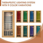 springspa Far Infrared Sauna for Home, Near Zero EMF Wood Home Sauna Room with 1400W, 9 Chromo Therapy Lights, Oxygen Ionizer, Bluetooth, LCD Control Panel for Indoor Use, 1 Person