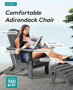 SERWALL Foldable Adirondack Chair Set of 2, HDPE Adirondack Chair with Wood-Texture-Gray