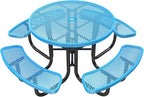 47'' Heavy-Duty Metal Picnic Tables with Umbrella Hole, Outdoor Steel Heavy Duty Commercial Grade Black Table, Outdoor Bench Set for Lawn, Patio, Park, Yard, Garden, Porch (Set C, Round)