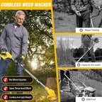 24V Electric Weed Wacker Cordless Grass Trimmer with 2x2000mAh Batteries & Fast Charger, 3 in 1 Stringless Lightweight Brush Cutter/Edger/Mower with 3 Types Blade & Wheels for Garden and Yard Lawn