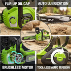 Greenworks 24V 12" Brushless Cordless Compact Chainsaw (Great For Storm Clean-Up, Pruning, and Firewood / 125+ Compatible Tools), 4.0Ah Battery and Charger Included
