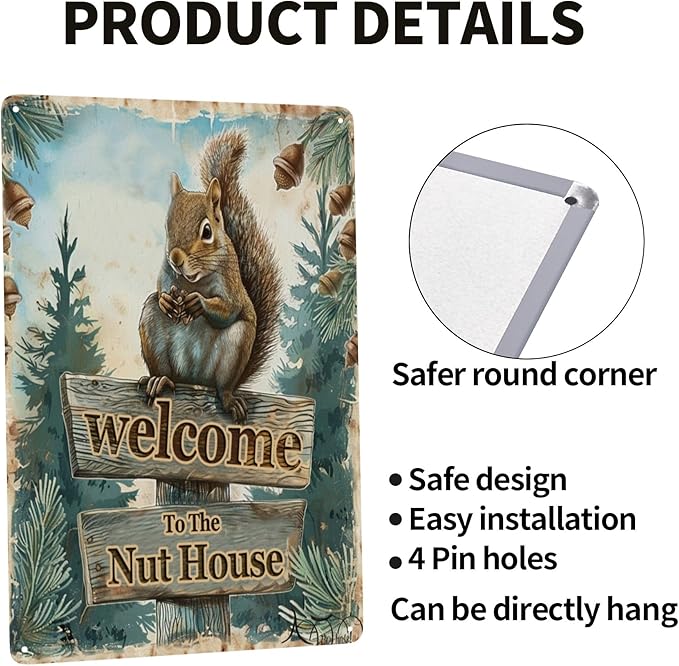 Funny Squirrels Signs Welcome To The Nut House Squirrels Stuff For Indoor Outdoor Decor 12x8 Inches (Green)