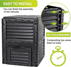 JupiterForce Garden Compost Bin 80 Gallon (300 L) from BPA Free Material, Large Composting Bin Outdoor Composter, Easy Assembling, Fast Creation of Fertile Soil, Lightweight, Black