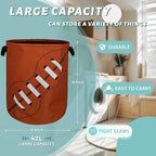 Football Laundry Basket Foldable With Handles American Ball Tote Bag Oxford Cloth Funny Laundry Hamper Clothes Storage Bucket Toy Organizer For Bathroom/Laundry/Bedroom 18.9" x 16.5 "