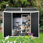 8x4ft Resin Outdoor Storage Shed with Two-Window and Double-Door, Plastic Shed with Floor for Gargen, Patio, Yard, Lawn, Grey (1 Doors) (Black, 4x8ft)