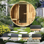 Smartmak Customized Outdoor Wood Barrel Steam Sauna, 2-10 Person Home Traditional Canadian Wooden Spa Room, with DIY Heating Stove, Rocks, Water Bucket, Spoon, Light, for Backyard, Garden, 195 ℉