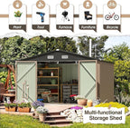 Furniwell 10x8 FT Outdoor Storage Shed, Metal Garden Sheds Outdoor Storage House with Single Lockable Door for Backyard Patio Lawn, Brown