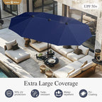 Sophia & William Patio Set with Umbrella Patio Dining Set for 6 with 13ft Rectangle Patio Umbrella Navy, 6 x Patio Chairs Brown, 1 Wood Like Outdoor Dining Table with Umbrella Hole for Lawn Garden