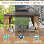 Tangkula 12x14 FT Hardtop Gazebo, Outdoor Permanent Pavilion Shelter with Netting & Curtain, Heavy-Duty Double Galvanized Metal Roof, Aluminum Frame, Outdoor Gazebo for Patio Garden Deck Lawn