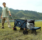 Timber Ridge 47" L Collapsible Wagon with Tailgate & Brake, 550lbs Heavy Duty Beach Wagon with All-Terrain Big Wheels, 250L Foldable Utility Cart for Sand Camping Sports Shopping, Blue