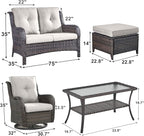 Outdoor Wicker Patio Furniture Set - 6 Piece Rattan Patio Conversation Set with 2 Rocking Swivel Chairs,2 Ottomans,1 Loveseat and 1 Coffee Table for Porch Deck Backyard Garden(Brown/Beige)