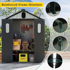 Domi 5x3FT Resin Outdoor Storage Shed with Lockable Door, Waterproof Outside Sheds with Windows & Vents, Heavy-Duty Plastic Tool Storage Shed for Patio Furniture, Lawn Mower, Bike