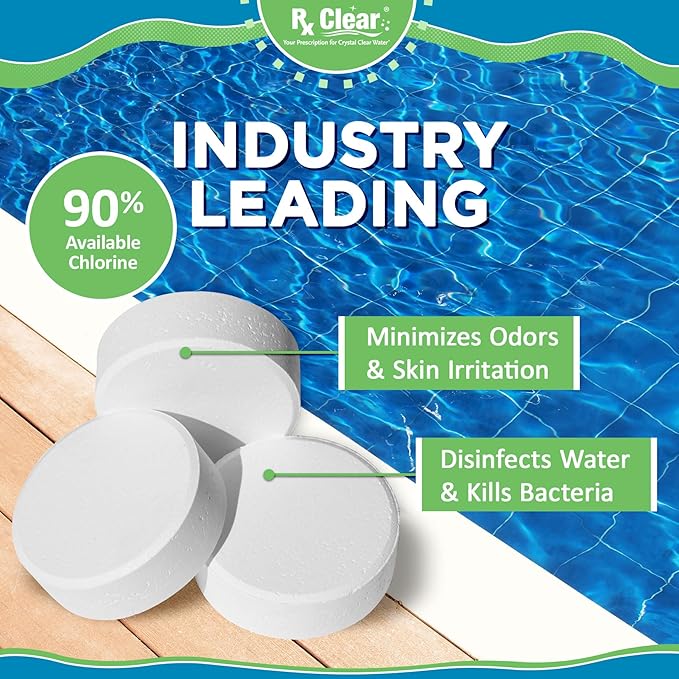 Rx Clear 3" Inch Chlorine Tabs | 100 Pounds | Individual Stabilized Chlorinating Tablets for Sanitizing Swimming Pools | Long Lasting, Slow Dissolving, and UV Protected (2 x 50 LB Buckets)