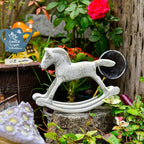 Sungmor Cast Iron Rocking Horse Statue, Home Office Desk Ornament, Vintage Collectible Figurine Decorative Paperweight, Rustic White Small Horse Nostalgia Christmas Decor