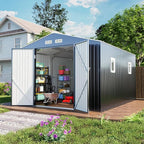 WACASA Metal Shed 10x10 with Floor Kit Sheds Outdoor Storage, Natural Lighting Tool Sheds with Translucent Roof Panels, Windows, Lockable Doors, Ideal for Garden, Backyard, and Patio
