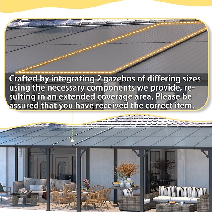 AECOJOY 28' x 10' Gazebo for Patio, Large Wall-Mounted Hard Top Lean-to Gazebo Pergola with Roof 10' x 28' on Clearance, Heavy Duty Patio Awnings for Decks, Backyard