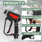 RIDGE WASHER Pressure Washer Gun 5000 PSI, 12 GPM, Power Washer Gun with Stainless Steel Extension Wand, Detachable M22 14 Male to 1/4" Quick Connect, 360° Swivel 3/8'' NPT Thread, M22 Fitting
