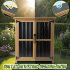 Outdoor Storage Cabinet, Small Wood & Metal Storage Shed with Lockable Doors & Adjustable Shelves, Vertical Outdoor Cabinets for Patio Backyard,Garden Tool Shed and Accessories, Brown