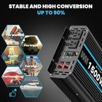 1500W Pure Sine Wave Inverter 12V DC to 110/120V AC Power Inverter with 2 AC Outlets, 3.1A USB Port, LCD Display, Remote Controller, Car Power Converter for Truck, Home, Vehicles, Boat