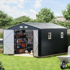 10x10 FT Outdoor Metal Storage Shed with Floor Frame, Double Swing Doors, 2 Clear Windows,Tool Shed for Garden, Patio, Backyard Nightblue