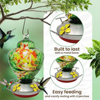 Nature Gear Hummingbird Feeder, Hanging-Mount Glass Hummingbird Feeders for Outdoors, Hand-Blown Glass Feeder with Ant Moat for Garden Hummingbirds, Easy to Clean & Rust Resistant, Emerald Green
