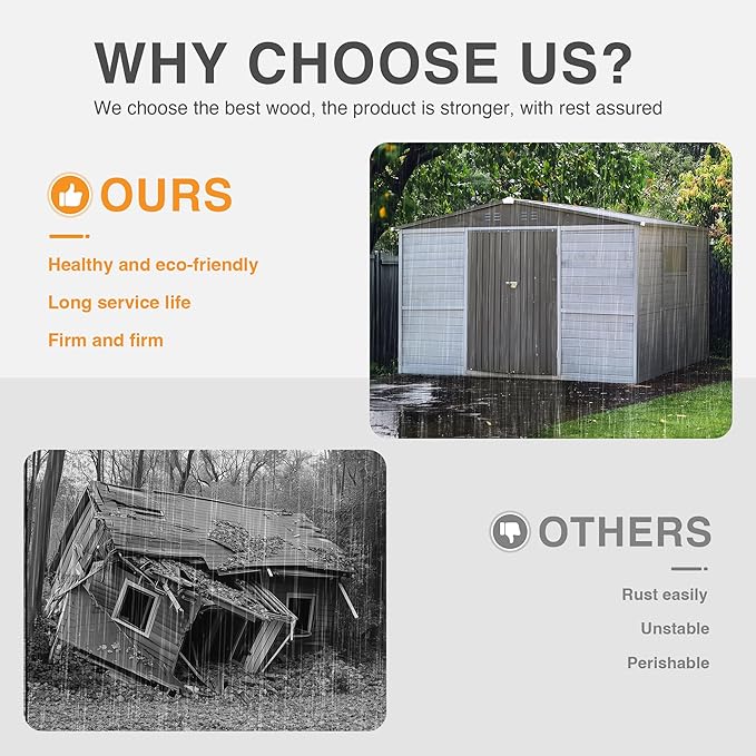 8x8FT Outdoor Storage Shed, Wood Garden Shed with Sloping Roof and Lockable Door,Tool Shed Bike Shed for Backyard Garden Patio Lawn,Gray