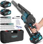 Professional Mini Chainsaw Cordless 8 inch + 6 inch, Electric Chainsaw Cordless with 2x4000mAh Batteries, Upgraded Brushless chainsaw with Auto Oiler for Tree Branch Wood Cutting