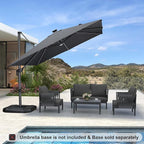 PURPLE LEAF 10 Feet Patio Umbrella Outdoor Cantilever Solar Powered LED Square Umbrella Aluminum Offset Umbrella with 360-degree Rotation for Garden Deck Pool Patio Light Grey