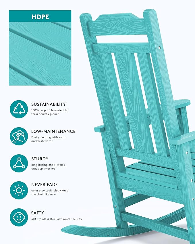 SERWALL Outdoor Rocking Chair Set of 6, Patio Rocking Chair Sets, HDPE Rocking Chair for Adults, Aruba