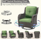 5 Piece Outdoor Patio Furniture Set Wicker Conversation Set Swivel Rocking Chairs with Side Table and Ottomans for Backyard, Porch, Deck, Green
