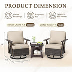 Outdoor Swivel Rocker Chairs, 3 Pieces Wicker Swivel Patio Chair with Rattan Side Table, Patio Furniture Set for Outside Porch Deck