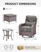 HUMMUH Wicker Patio Furniture Set 6inch Thick Cushion Deep Seat Outdoor Swivel Rocker Patio Chairs Set of 2 with Ottomans Conversation Set for Porch Garden Deck