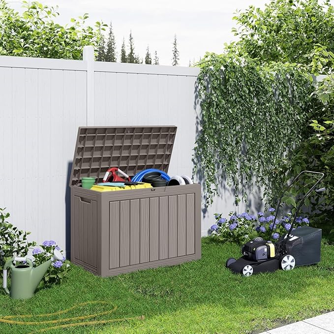 Vixzen 46 Gallon Resin Deck Box, Lockable Outdoor Storage Box for Patio Cushions Storage Furniture,Garden Tools, Pool Supplies, Weatherproof and UV Resistant,Grey