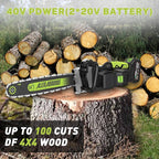 Cordless Chainsaw 16 Inch, 40V (2 x 20V MAX) Battery Powered Chain Saw, Brushless Chainsaw with Tool-free Chain Tension, Auto Oiler, 2 * 4.0Ah Battery & Fast Charger Included