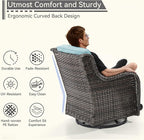 6 Pieces Outdoor Furniture Set - Patio Wicker Swivel Rocker Chair Set of 4 and 2 Side Table, Light Blue, Mixed Brown Rattan, Suitable for Porch, Yard