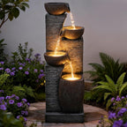 38.2" Tall Water Fountain Outdoor Garden,4 Tiers Modern Cascading Bowls and Stacked Stones Indoor Fountains with LED Lights for Garden, Patio, Deck, Porch, Backyard and Home Art Decor(Grey)