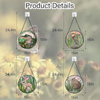 Stained Glass Window Hanging 4 Pcs Set Cute Animal Large 15"- Green Plant Pink Suncatcher Door Garden Sun Catcher Decor Birthday Christmas for Mom Woman Nana Men Friend