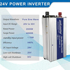 2000W Pure Sine Wave Inverter-24V DC to 110V 120V AC Power Converter with 4 AC Outlets, 24 Volt Power Inverter for Truck, Rv, Camping, Home, Emergency Pow
