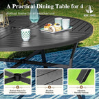 HERA'S HOUSE Round Patio Table and Chairs, Metal Outdoor Dining Sets for 4, 42" Black Table with 4 Cushioned Armrest Chairs for Garden Lawn Backyard