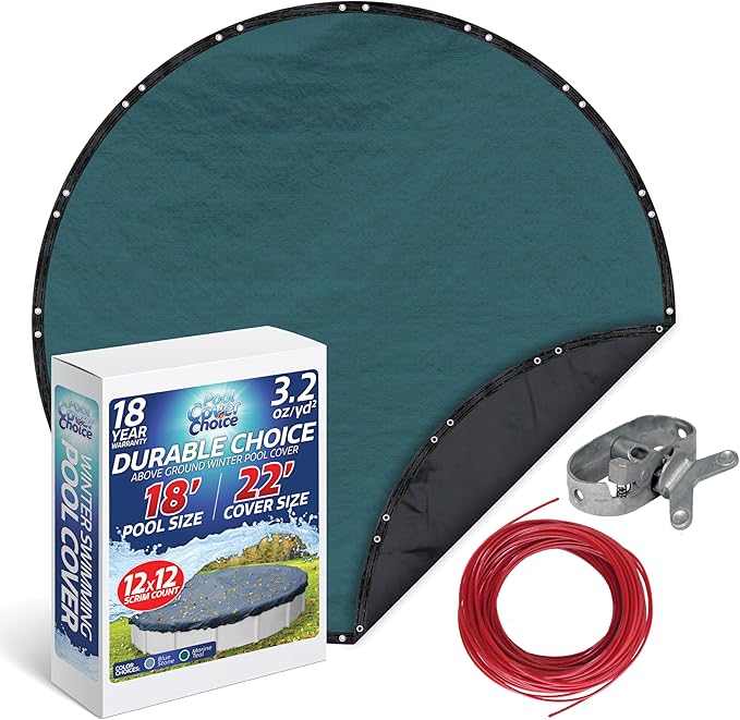 Winter Swimming Pool Cover for 18 ft Aboveground Round Pool Size, Durable Choice Series, Solid Material, Color - Marine Teal, Pool Cover Choice 3918-4CHOICE